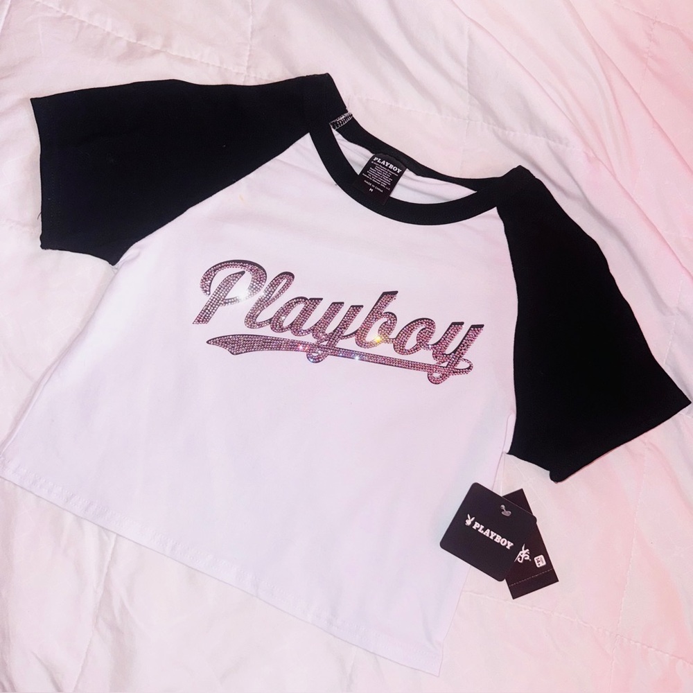 Playboy X Spencer’s Cropped Rhinestone Baby Tee